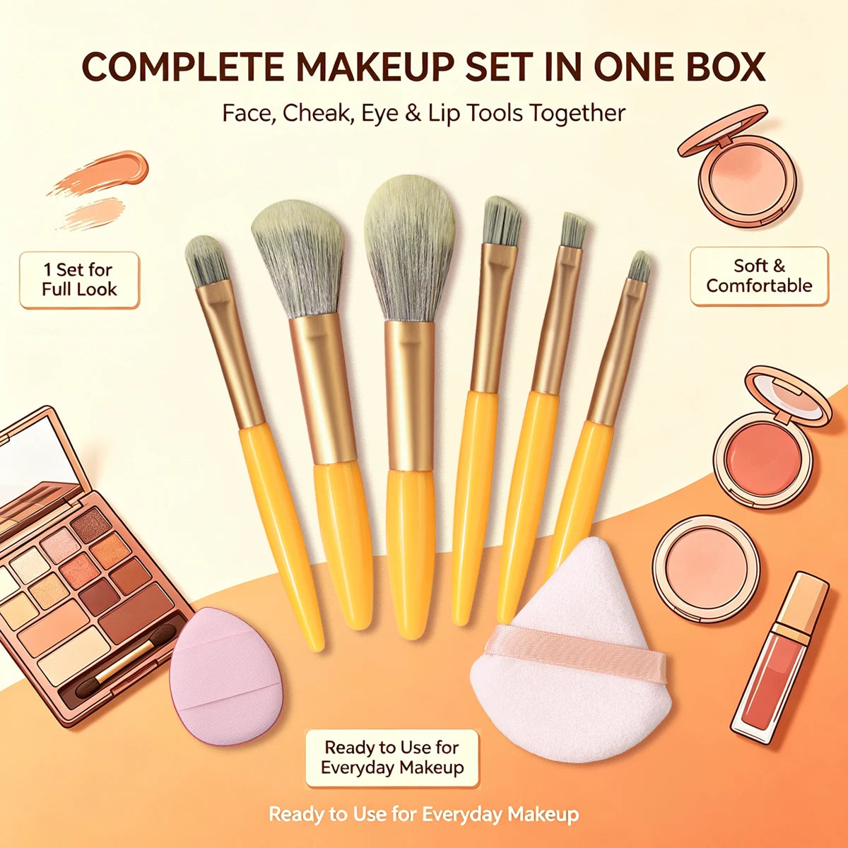 8-Piece Mini Makeup Brush Set – Foundation, Blush & Eye Shadow Makeup Brush Set Nixie