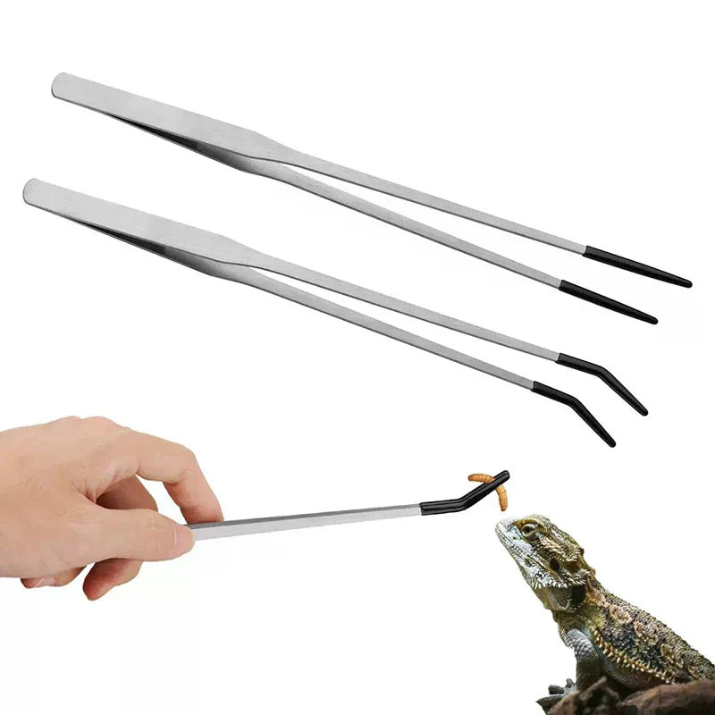 Reptile Feeding Tongs – Stainless Steel Curved & Straight Set Reptile Feeding Tongs Nixie