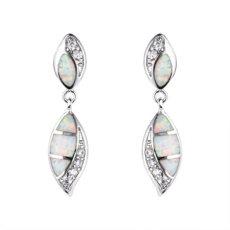 Silver-Plated Simulated Opal Stud Earrings | Vintage Gift Stud Earrings Nixie Light Yellow Gold Color