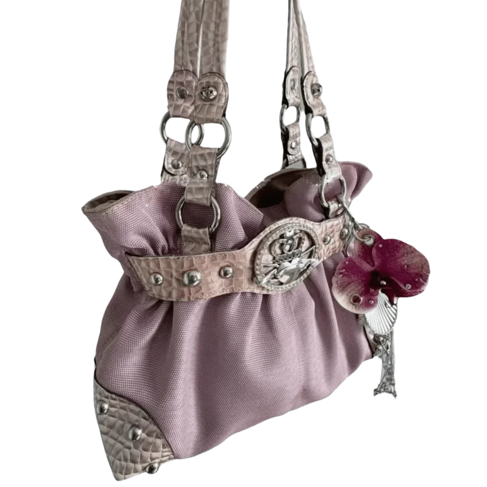 Canvas Y2K Shoulder Bag – Large Rivet Tote Handbag | Nixie