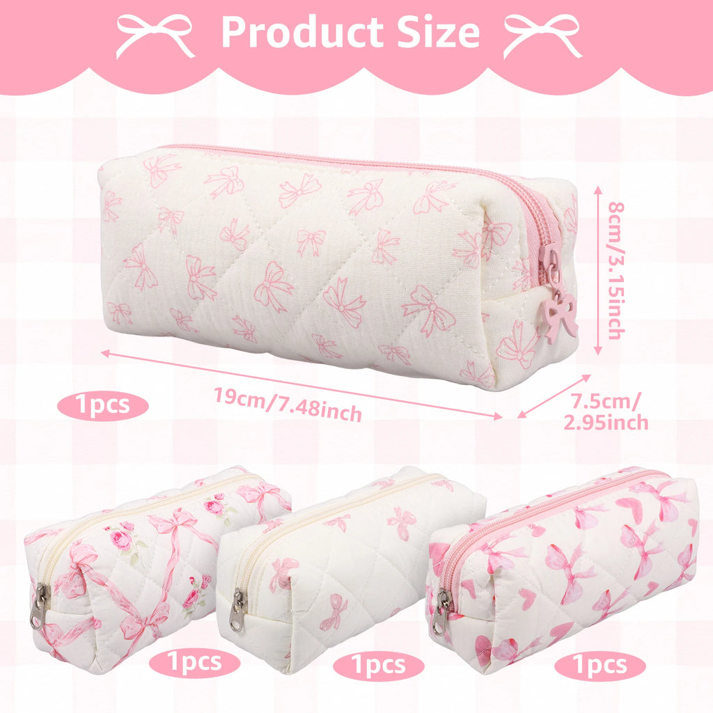 4Pcs Cute Bow Pencil Pouch Set | Zipper Case for School Travel Pencil Pouch Set Nixie