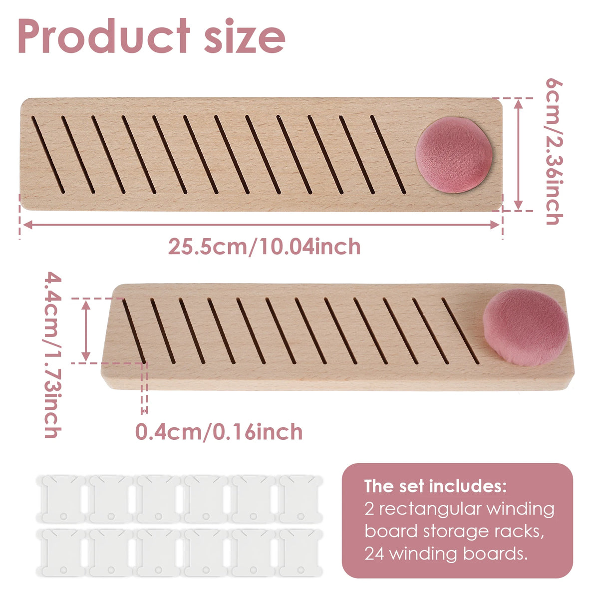 2Pcs Beech Wood Bobbin Rack + 24 Floss Bobbins | 12 Slot Bobbin Rack Organizer Nixie