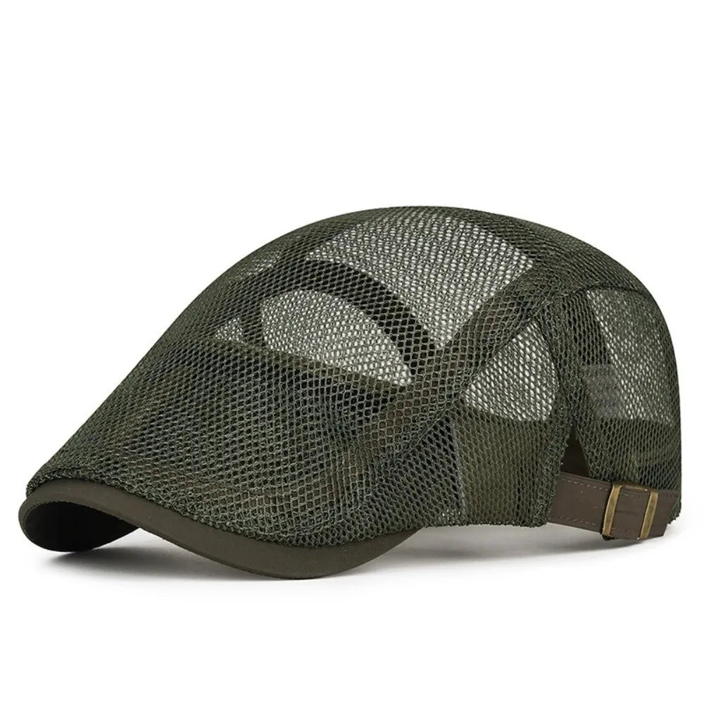 Men's Mesh Beret Flat Cap – Breathable Adjustable Sun Hat