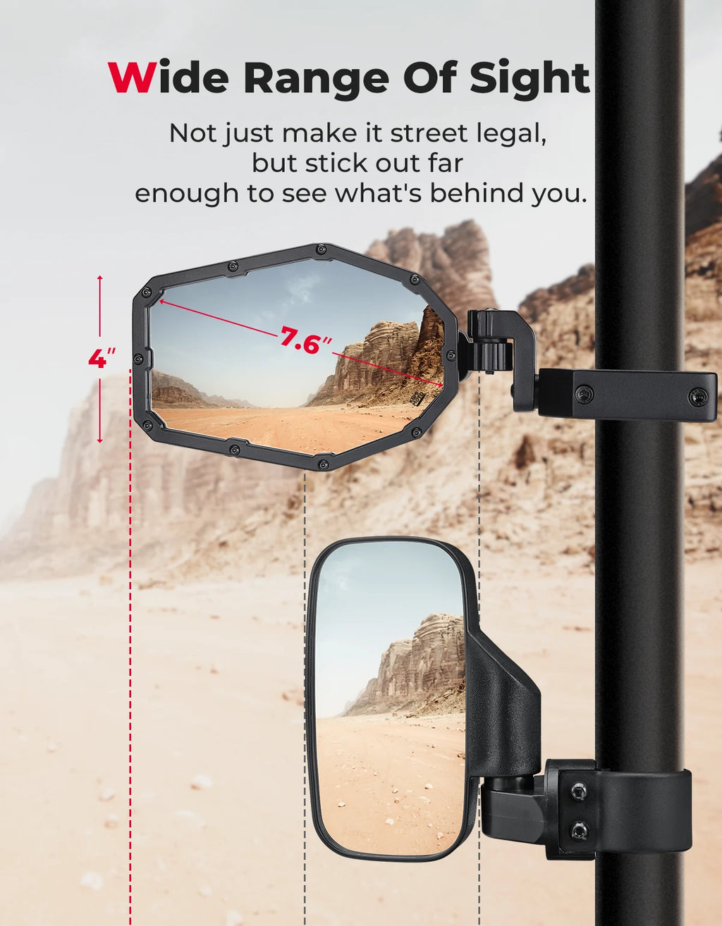 UTV Side Mirrors with LED Lights – Fits Polaris RZR & Can-Am UTV Side Mirror Nixie