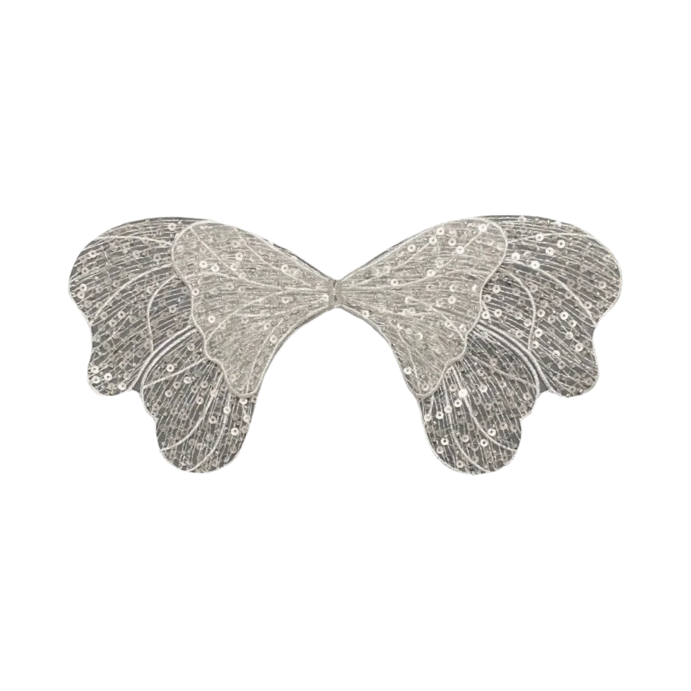 Silvery Bow Lace Patch – Sequin Bead Embroidery Bridal Appliqué