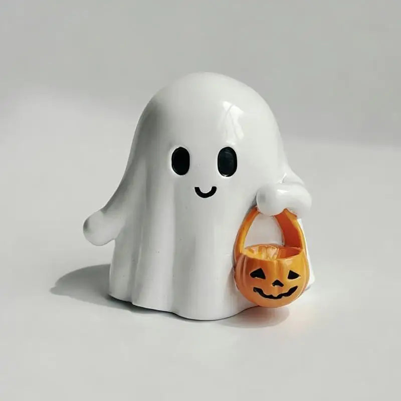 Cute Halloween Ghost Resin Statue – Mini Desktop Shelf Décor Halloween Resin Ornament Nixie A13