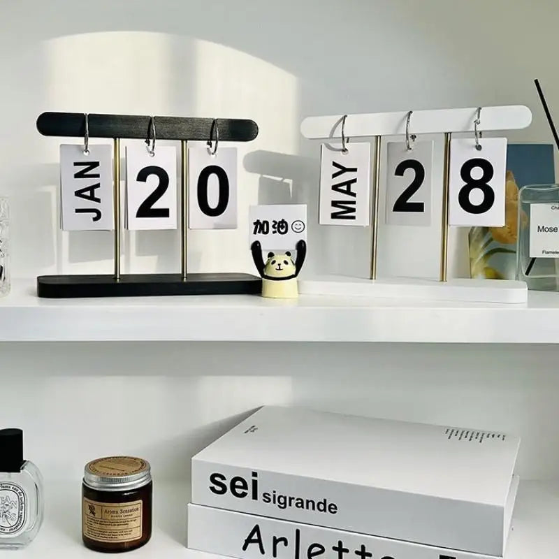 Flip Perpetual Desk Calendar – Minimalist ABS Desktop Ornament Perpetual Desk Calendar Nixie
