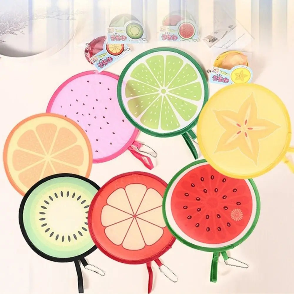 Round Foldable Hand Fan – Cute Fruit Cartoon Portable Design