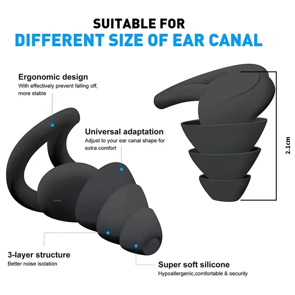 3-Layer Silicone Earplugs for Sleep, Swim & Noise Reduction