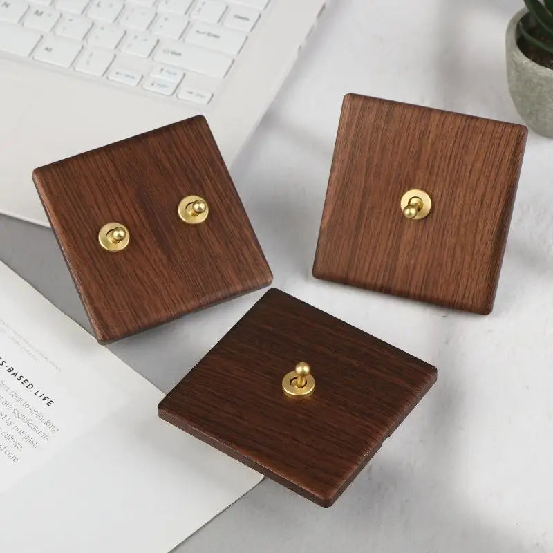 Retro Wood Grain Wall Switch Panel | LED Dimmer Toggle Wall Switch Panel Nixie