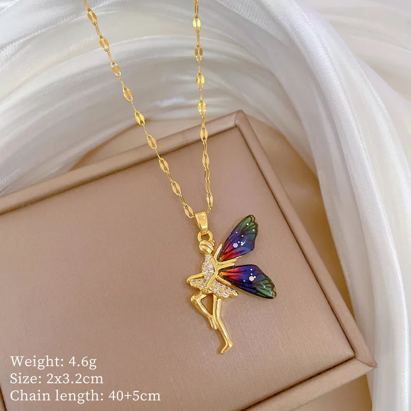 Flower Fairy Pendant Necklace | Gold Stainless Steel Women Pendant Necklace Nixie XL2606-663