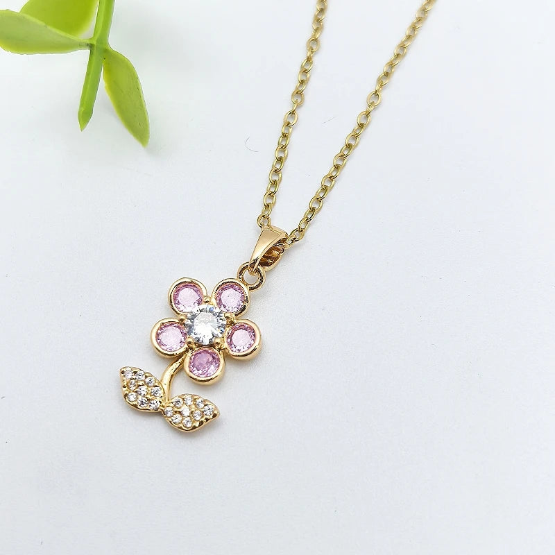 Five-Petal Flower Copper Pendant Necklace | Stainless Steel Pendant Necklace Nixie