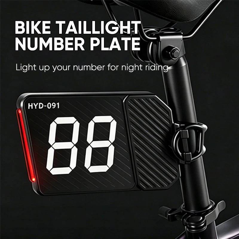 Bike Tail Light Number Plate USB-C Rechargeable Rear Lamp Bicycle Tail Light Nixie