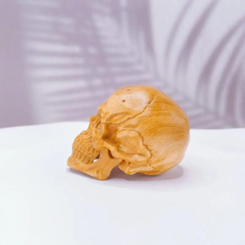 Carved Wood Skull Figurine – Halloween & Home Decor Statue Skull Decor Figurine Nixie