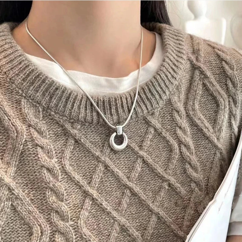 Stainless Steel Donut Necklace Minimalist Hollow Sweater Chain Fashion Necklace Nixie