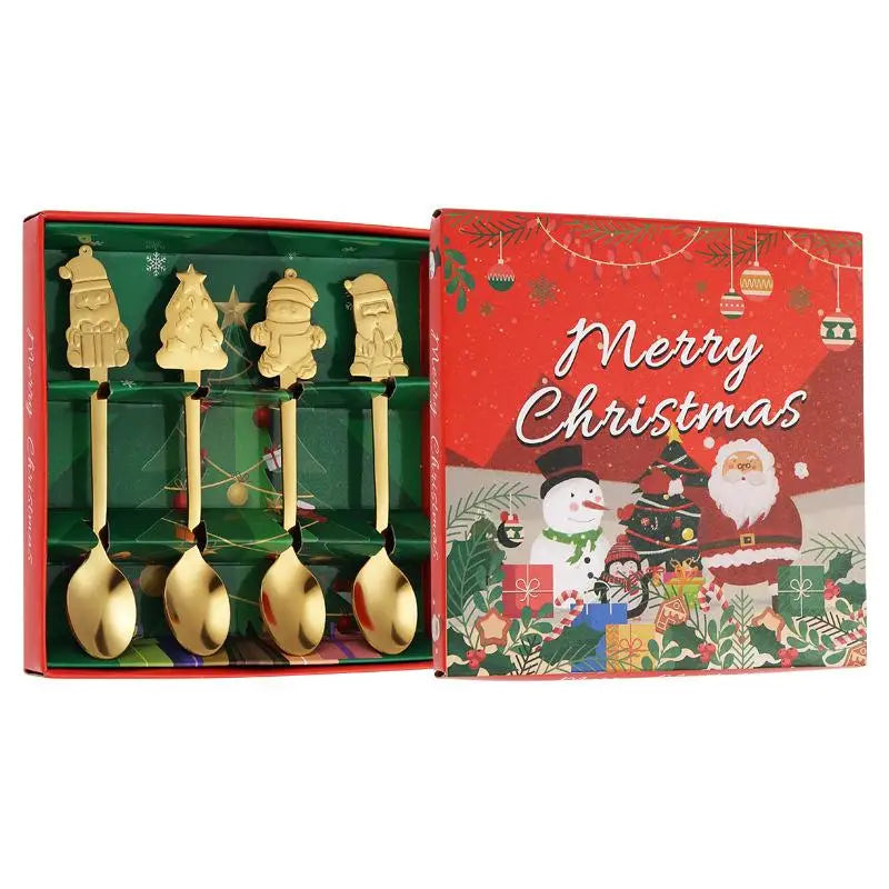 Christmas Stainless Steel Spoon Set 4Pcs – Santa Snowman Tree Holiday Spoon Set Nixie A1