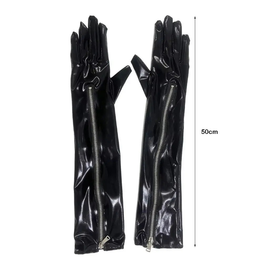 Women's PVC Long Zipper Gloves 50cm Over Elbow Cosplay Costume Gloves Nixie