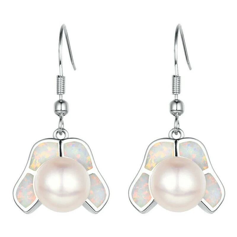Crystal Drop Earrings Geometric Vintage Pearl Simulated Opal Dangle Drop Dangle Earrings Nixie WHITE
