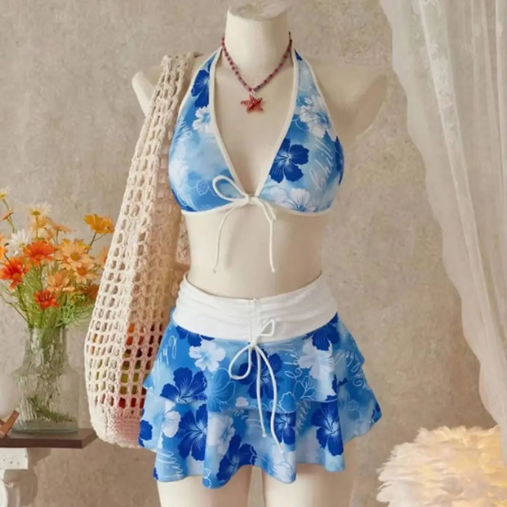 3-Piece Floral Halter Bikini Set – Women's Beachwear Swimsuit