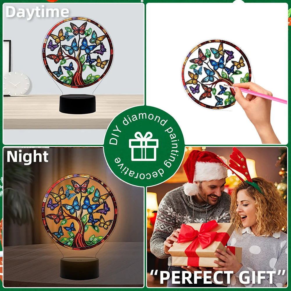 DIY 5D Diamond Painting Night Lamp – Christmas Dinosaur LED Diamond Painting Lamp Nixie