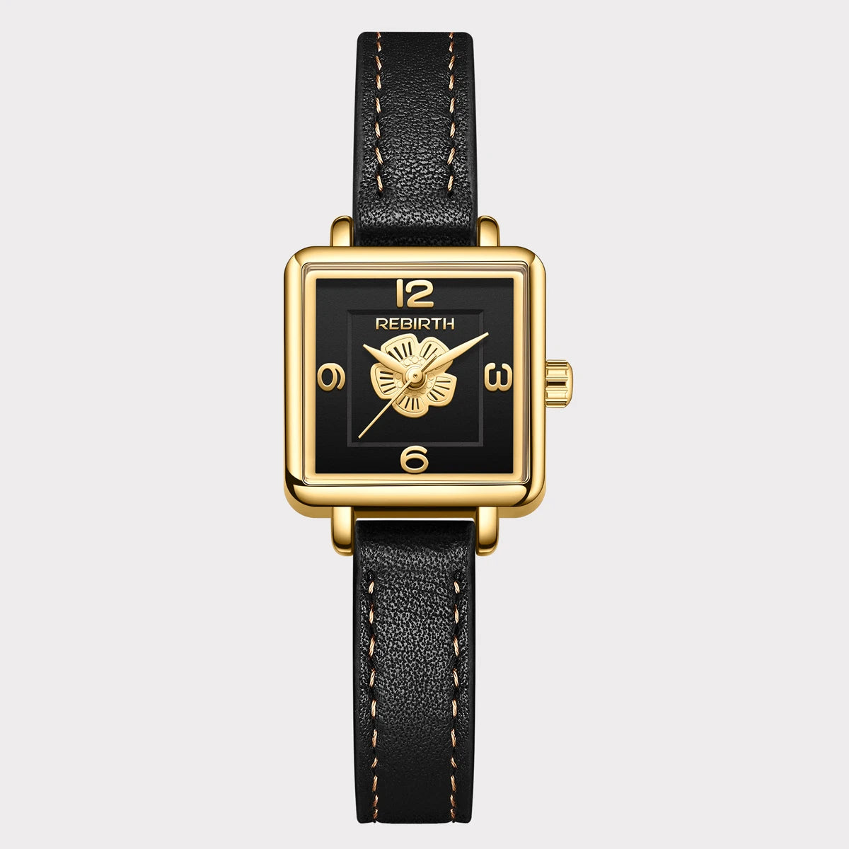 REBIRTH Floral Quartz Watch – Casual Leather Strap, 3Bar Quartz Wristwatch Nixie Gold