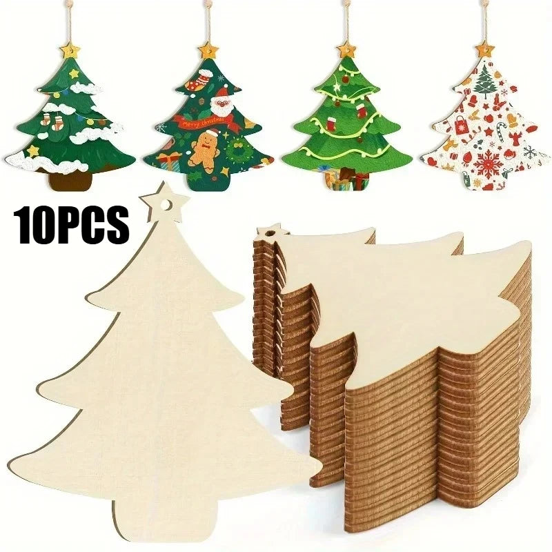 10Pcs Unfinished Wooden Christmas Tree Craft Set for Painting Wood Craft Kit Nixie 10PCS