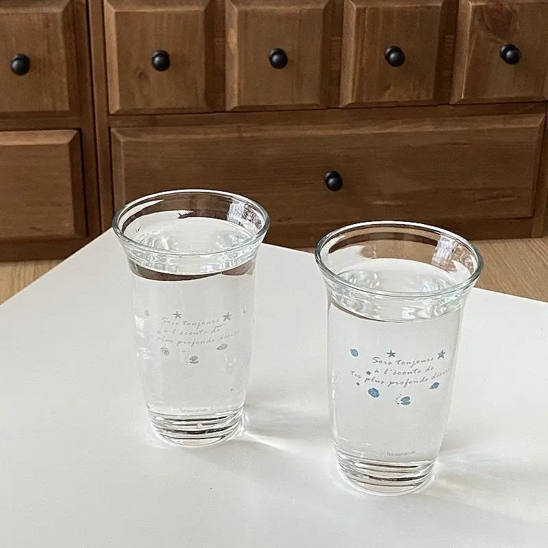 Retro Ocean Print Glass Cup for Cold Brew & Iced Drinks