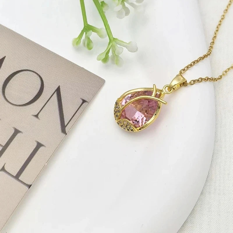 Heart Shaped Pink Pendant Necklace – Gold Choker for Women Pendant Necklace Nixie