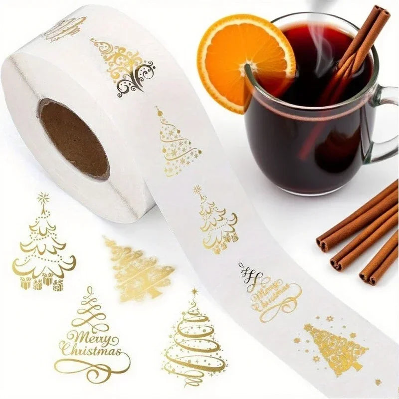 500pcs Gold Foil Christmas Tree Stickers – Clear Vinyl Decals Holiday Craft Stickers Nixie