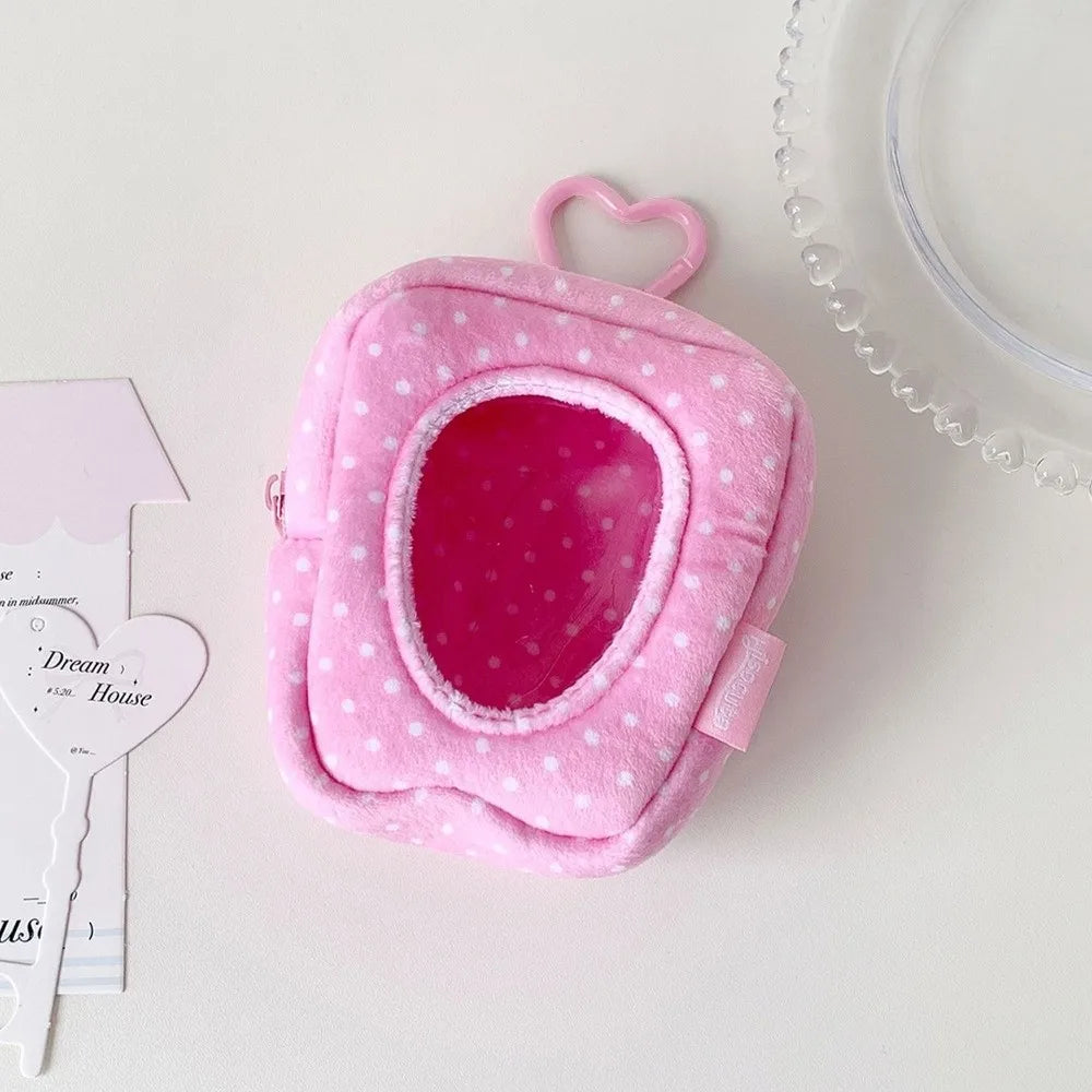 Polka Dot Plush Doll Display Bag with Heart Carabiner