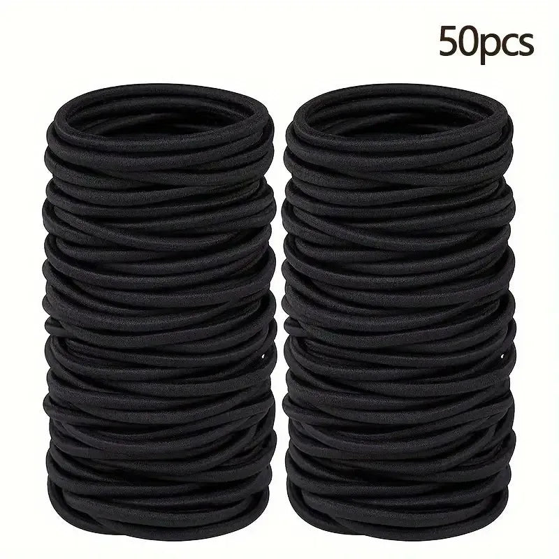 50pcs 4MM Black Elastic Hair Bands Ponytail Holders | Pack Elastic Hair Bands Nixie black