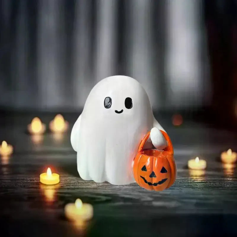 Halloween Ghost Holding Pumpkin Resin Figurine Desk Decor Halloween Figurine Nixie