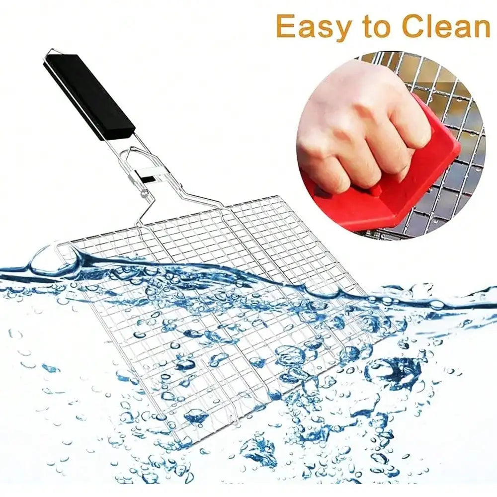 Folding Stainless Steel Fish Grill Basket with Removable Handle BBQ Grilling Basket Nixie
