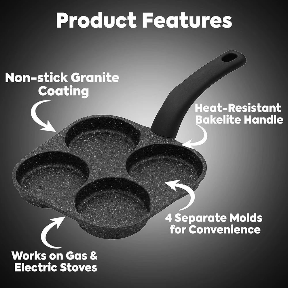 Nonstick 4-Cup Egg Pan Cast Iron Gas & Induction Compatible Egg Frying Pan Nixie