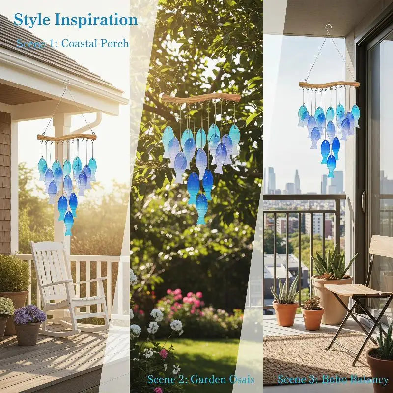 Handmade Blue Glass Fish Wind Chime – Outdoor Garden Decor