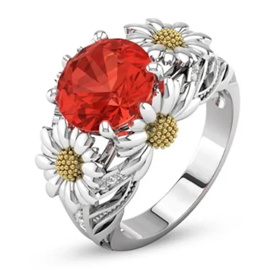 Women's Silver-Plated Daisy Zircon Ring | Sizes 6–10