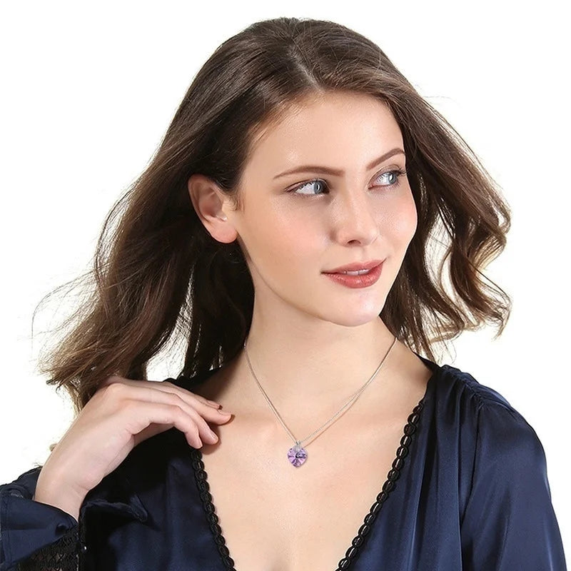 Women's Heart CZ Crystal Pendant Necklace – Bridal Wedding Gift Crystal Pendant Necklace Nixie