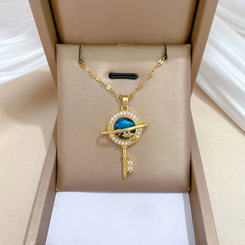Gold Star Key Pendant Choker Necklace | Minimalist Steel Pendant Necklace Nixie