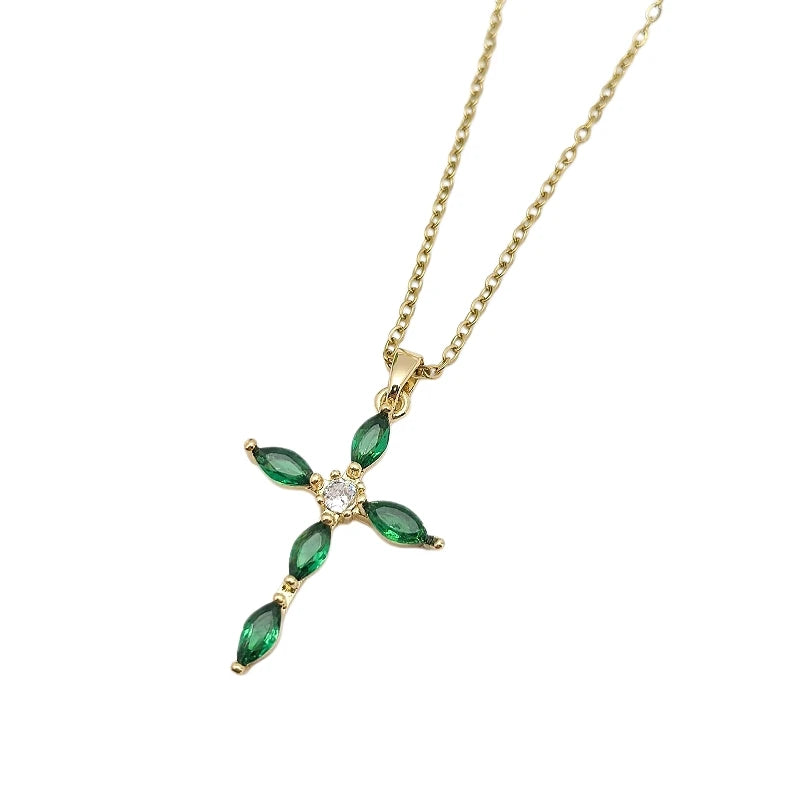 Women's Cross Zircon Pendant Necklace | Gold Stainless Steel Pendant Necklace Nixie