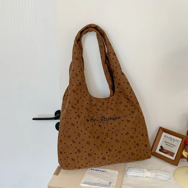 Korean Style Corduroy Tote Bag – Women's Casual Shoulder Bag Corduroy Tote Bag Nixie Brown
