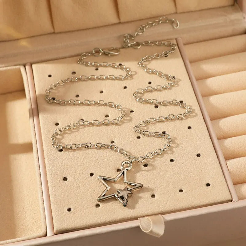 Vintage Pentagram Star Pendant Necklace | Unisex Black Rope Pendant Necklace Nixie