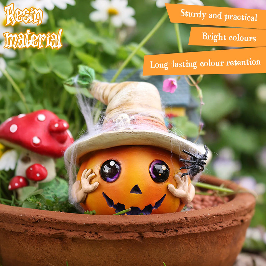 2-Pack Resin Pumpkin Statues with Hat | Halloween Tabletop Decor