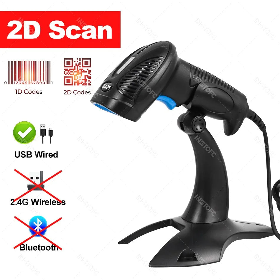 1D/2D Bluetooth USB Wireless Barcode Scanner – CMOS QR Reader