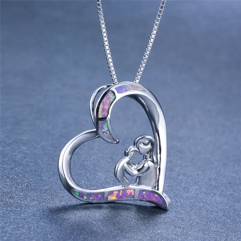 Baby Heart Pendant Necklace – Purple Simulated Opal Mood Tracker Pendant Necklace Nixie