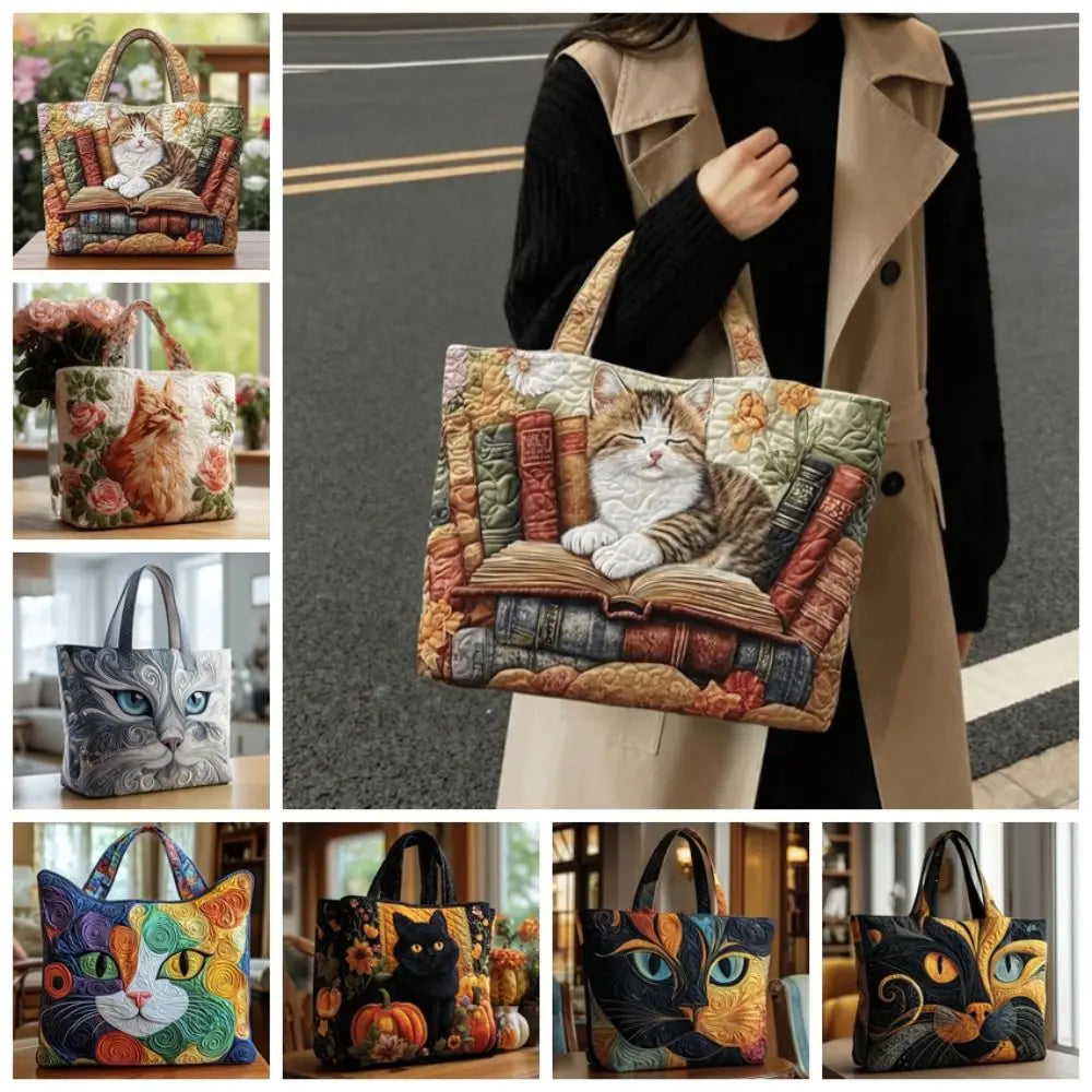 Cat Print Cotton Tote Bag – 3D Pattern Vintage Travel Handbag Cotton Tote Bag Nixie