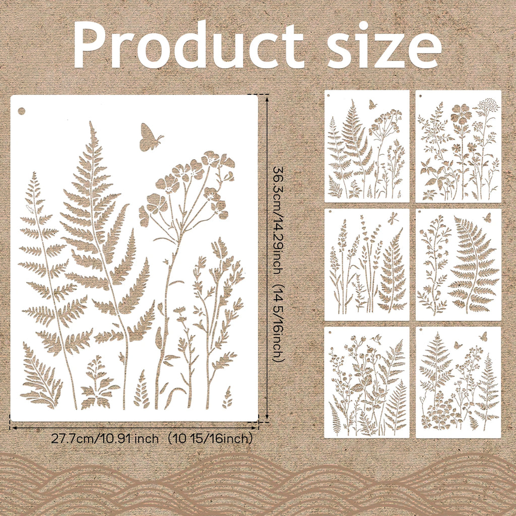 6-Piece Botanical Wall Stencil Kit – Fern, Floral & Leaf DIY