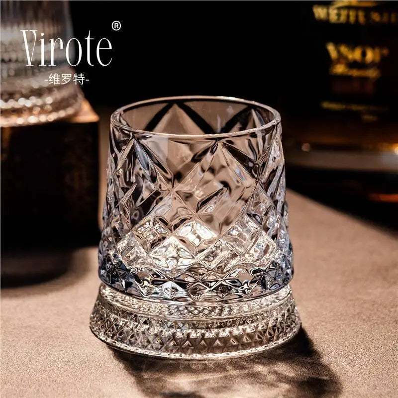 360° Rotating Whisky Tumbler Glass | Crystal Cocktail Drinkware Rotating Whisky Glass Nixie