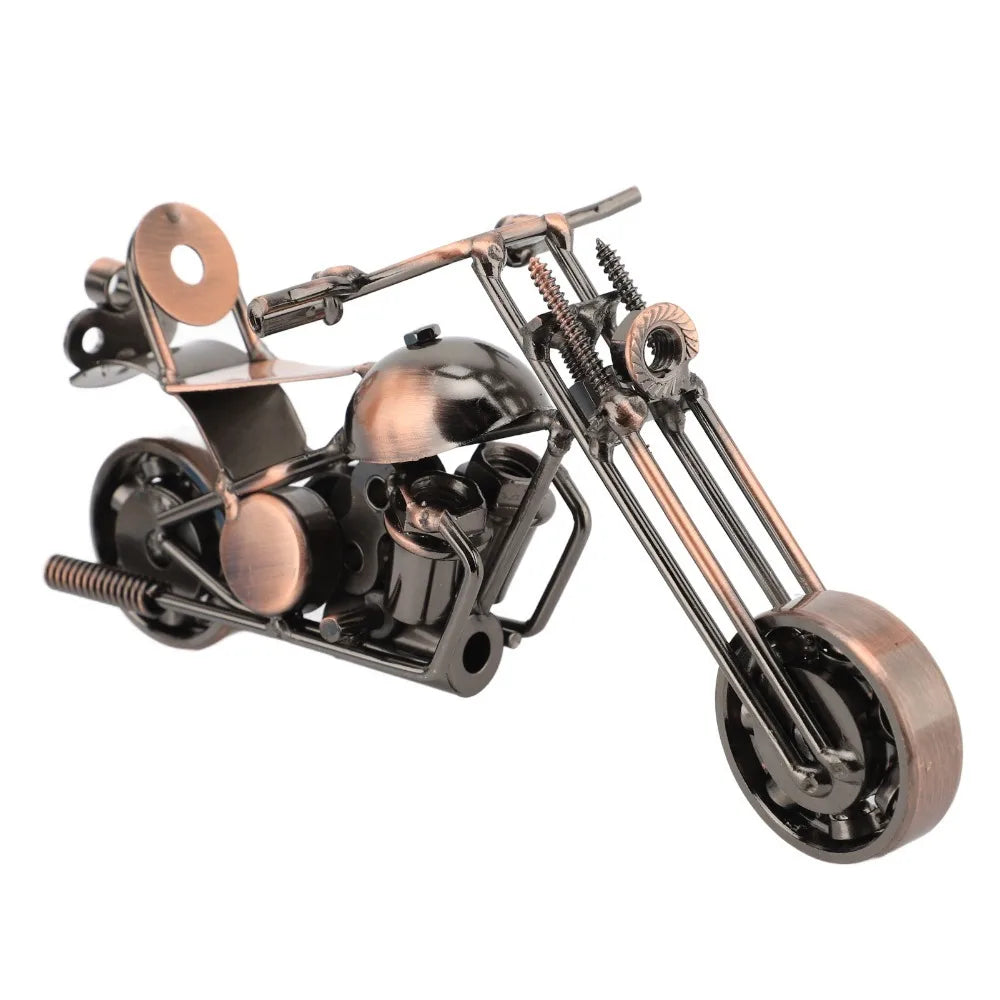 Handcrafted Iron Motorcycle Model – Movable Wheels & Handlebar Metal Motorcycle Figurine Nixie Light Grey