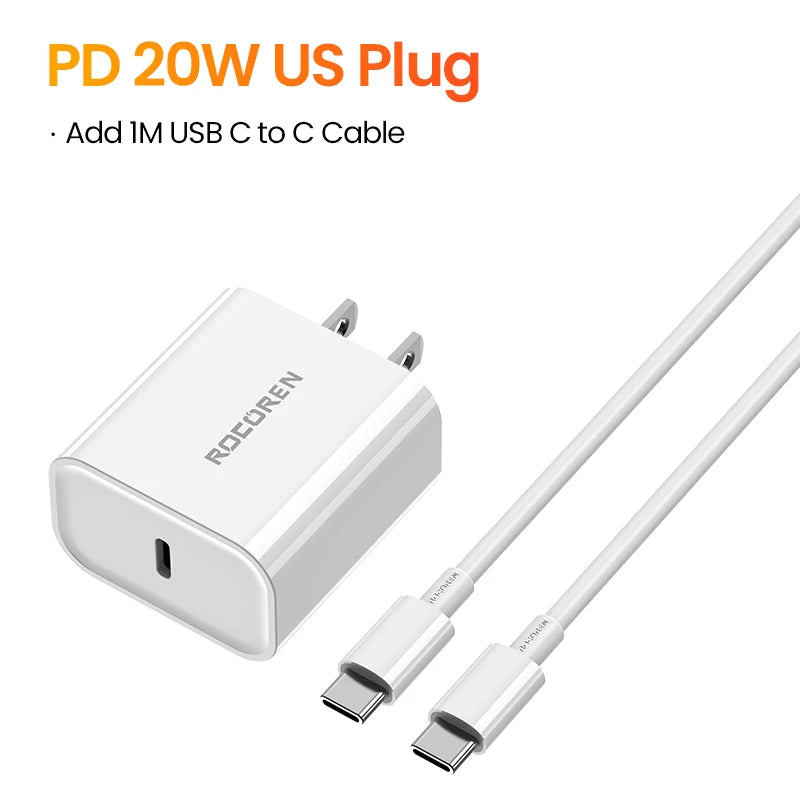 Rocoren 20W GaN USB-C Fast Charger PD3.0 QC3.0 – iPhone & Android