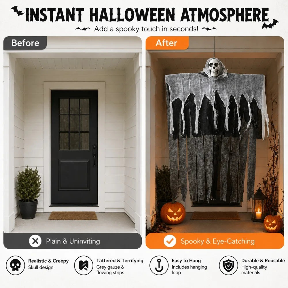 Spooky Skull Halloween Hanging Decoration – Ghost Skeleton Ornament Halloween Hanging Decoration Nixie